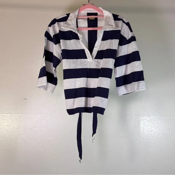 Free People free-est Blue White Striped Open Back Tie Tunic Top Size S - Picture 4 of 6